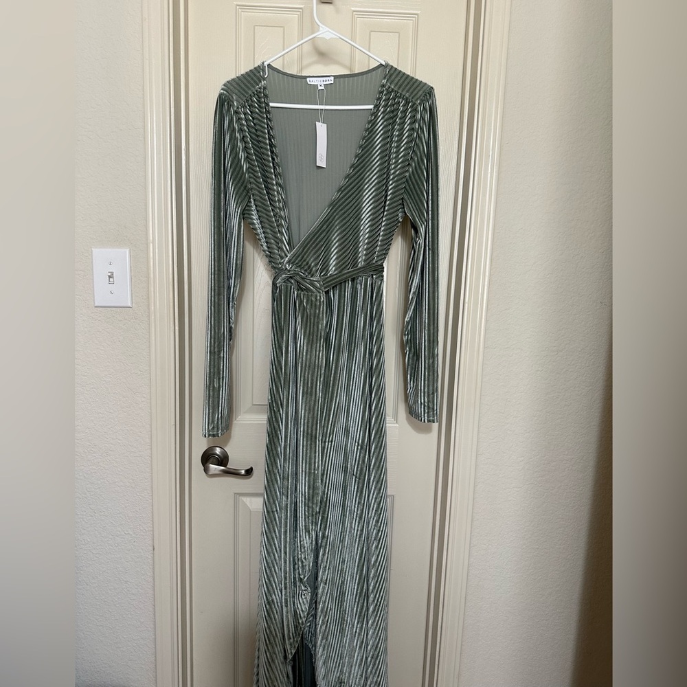 Baltic Born Sage Velvet Long Sleeve Dress